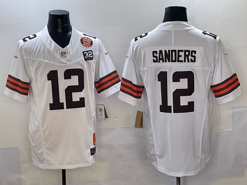 Men 2025 Cleveland Browns #12 Sanders White Throwback Three generations Nike Limited NFL Jersey style 2->chicago white sox->MLB Jersey